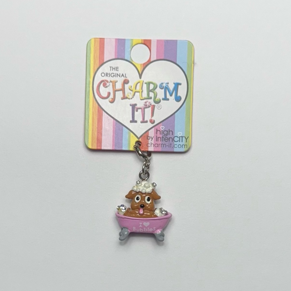 Pink and Silver Dog Bathtub Bracelet Charm
